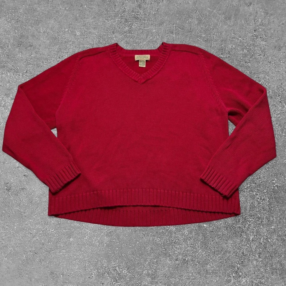 St Johns Bay Womens Red Cotton V-Neck Long Sleeve Knit Sweater XL